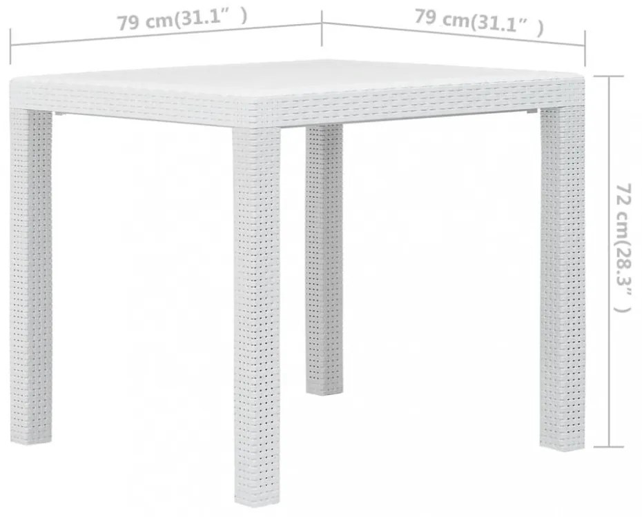 fehér rattan küllemű műanyag kerti asztal 79x79x72 cm