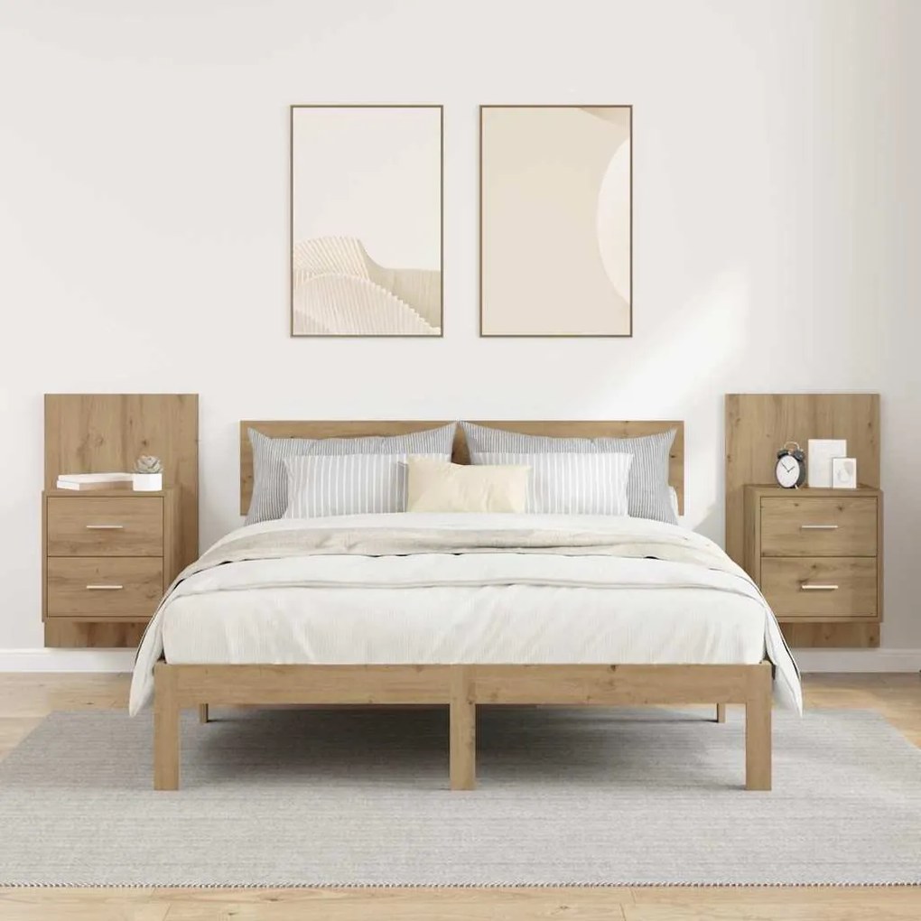 vidaXL Fali éjjeli szekrény 2 pcs Artisan tölgy 48,5 x 32,5 x 80 cm