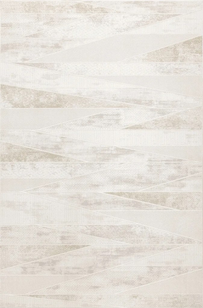 Nappali Szőnyeg Vonalak Háromszögek Illusion Szürke Krém Bézs Halszálka 200x290 cm