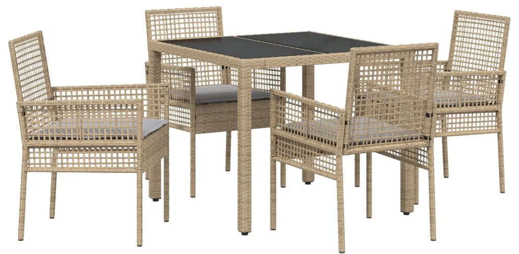 5 darabos kertibútor készlet párnákkal Bézs Poly Rattan