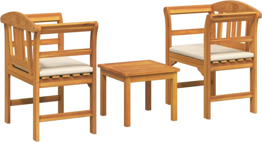 vidaXL Kerti rózsa fotel szett párnával 3 pcs Tömör Akácfa