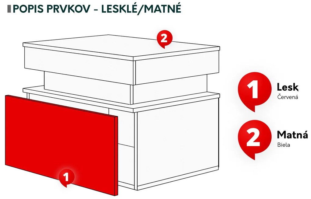 Éjjeliszekrény Lesteralo 1S (fekete + fényes fekete) (kék LED világítással). 1104513