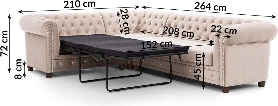 Bézs bársony kinyitható sarokkanapé (bal oldali-L alakú) York Blik – Ropez