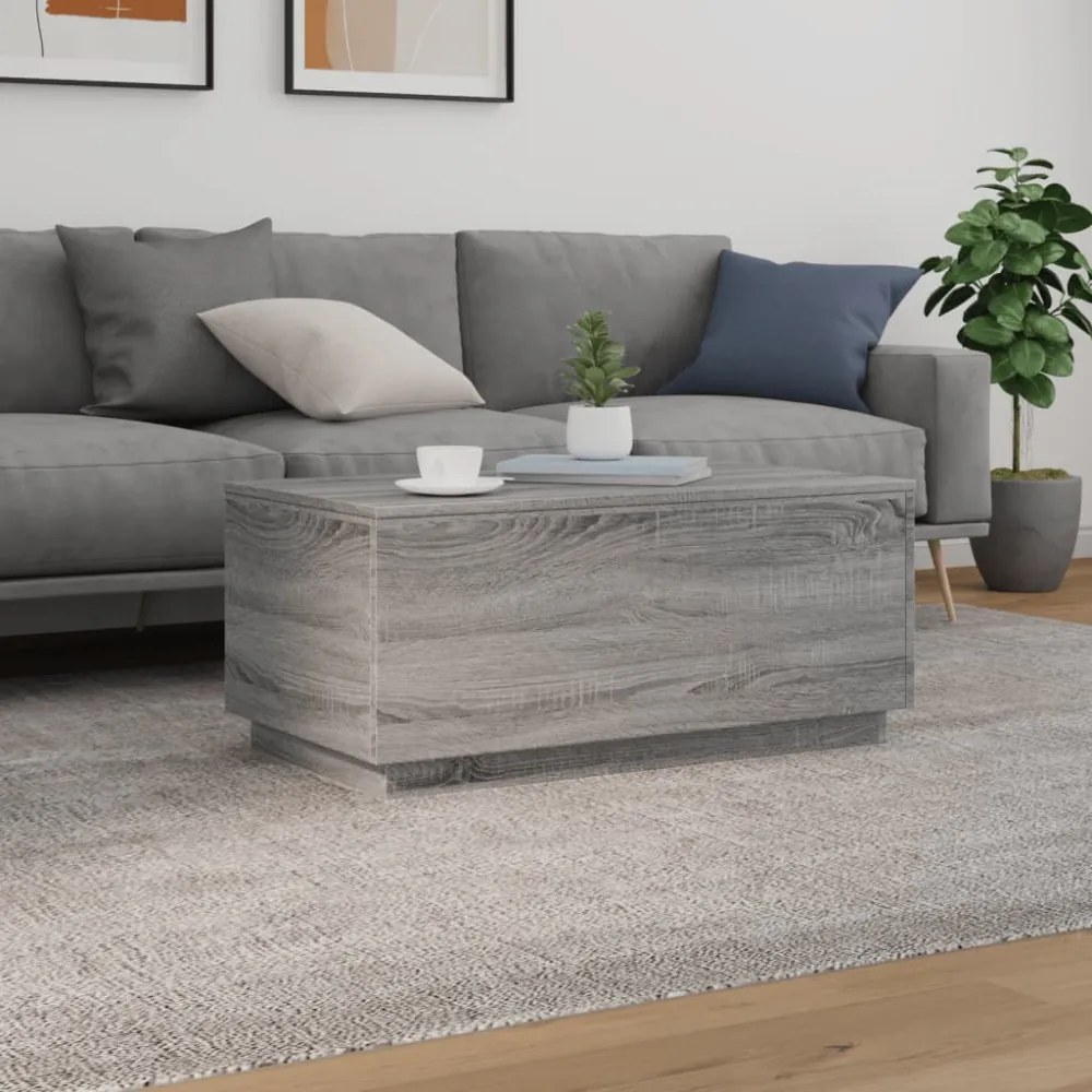 szürke sonoma színű dohányzóasztal LED-lámpákkal 90x50x40 cm