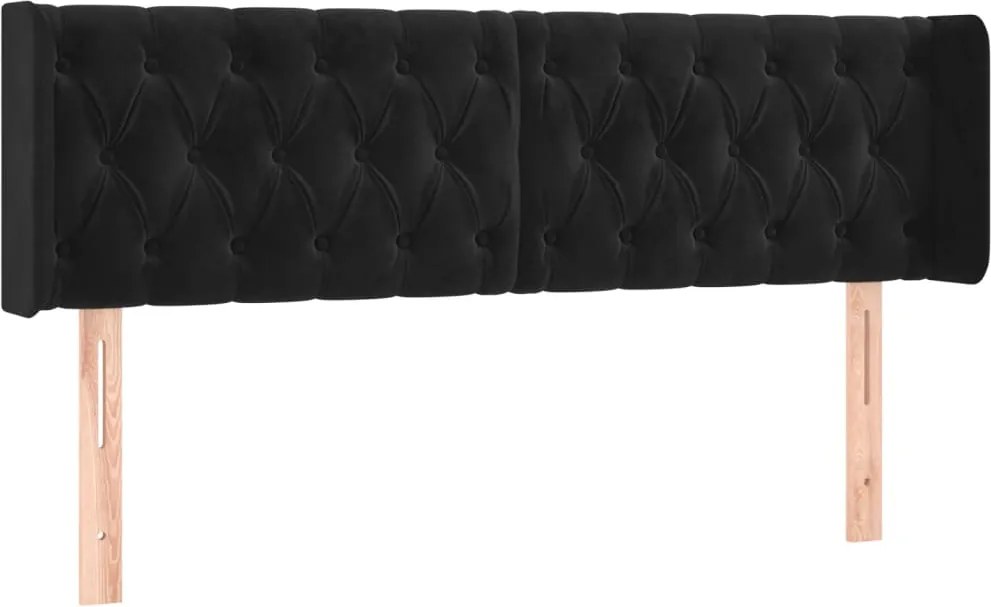 vidaXL fekete bársony szárnyas fejtámla 163x16x78/88 cm