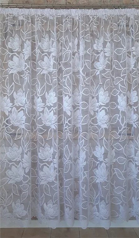 Készfüggöny 350x230, jacquard, fehér, nagy virágok, szalag, nappali, hálószoba