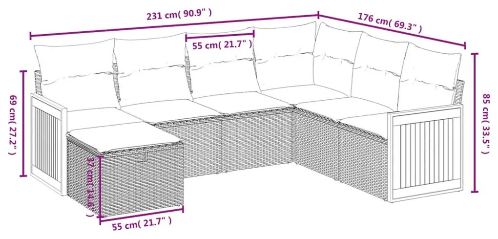 7 részes fekete polyrattan kerti ülőgarnitúra párnával