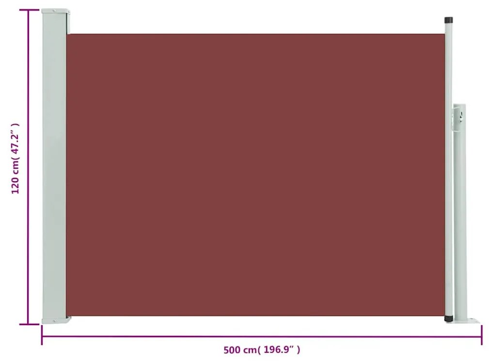 barna behúzható oldalsó teraszi napellenző 120 x 500 cm