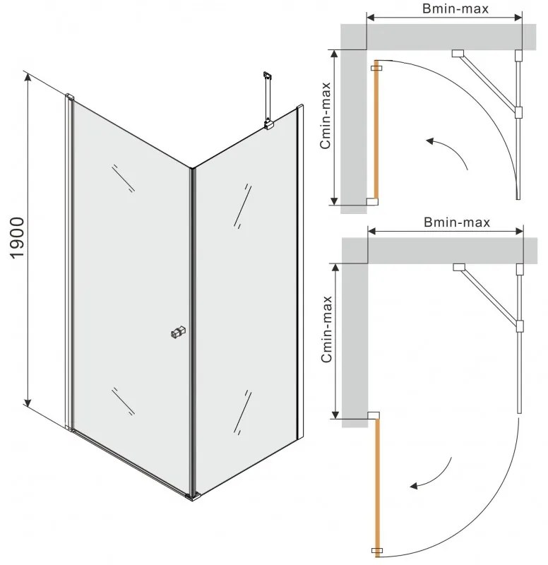 Mexen Pretoria zuhanykabin 60x100cm, 6mm-es üveg, króm profil-átlátszó üveg, 852-060-100-01-00
