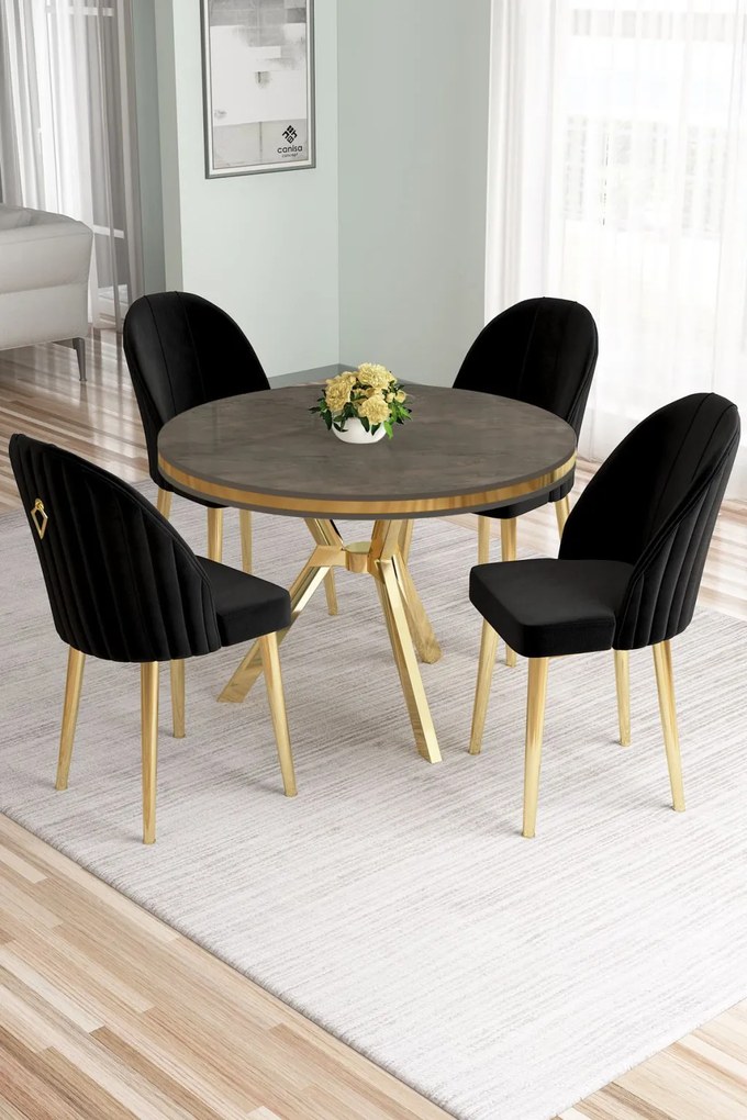 Mos étkezőgarnitúra, antracit-arany, 90 cm – TR240CHR2908