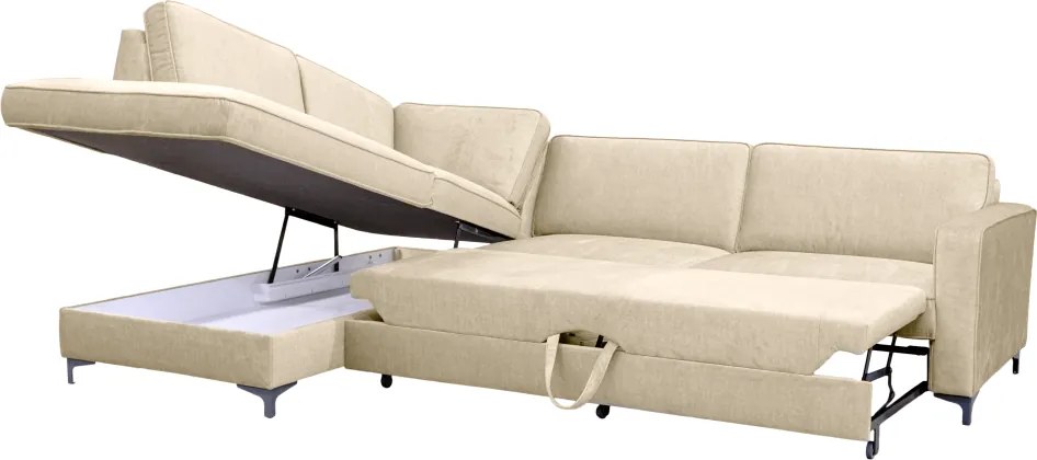 Széthúzható ülőgarnitúra, krémszínű, balos, ERMON ROH