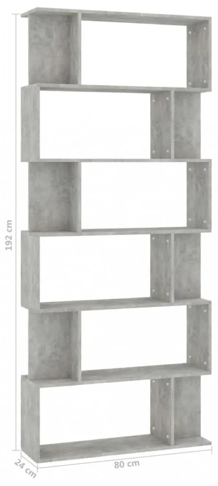betonszürke szerelt fa könyvszekrény/térelválasztó 80x24x192 cm