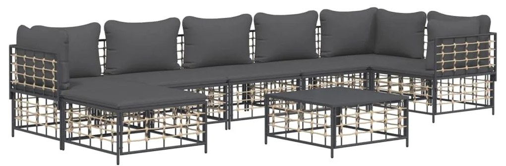 8 részes antracitszürke polyrattan kerti ülőgarnitúra párnákkal