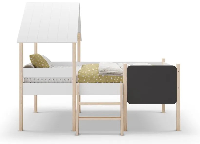 Fehér házikó alakú magasított borovi fenyő gyerekágy 90x190 cm Mint – Marckeric