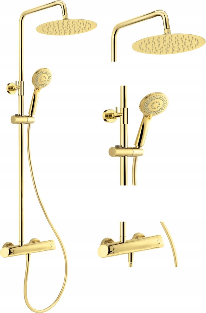 Zuhany csaptelep esőztető zuhanyfejjel, falra szerelhető Deante Arnika arany