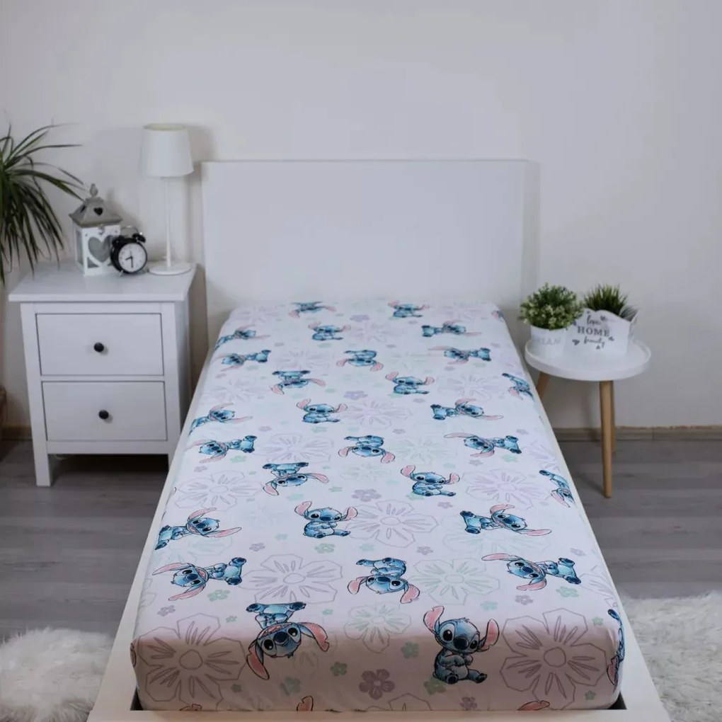 Disney Lilo és Stitch, A csillagkutya Ohana White gumis lepedő 90x200 cm