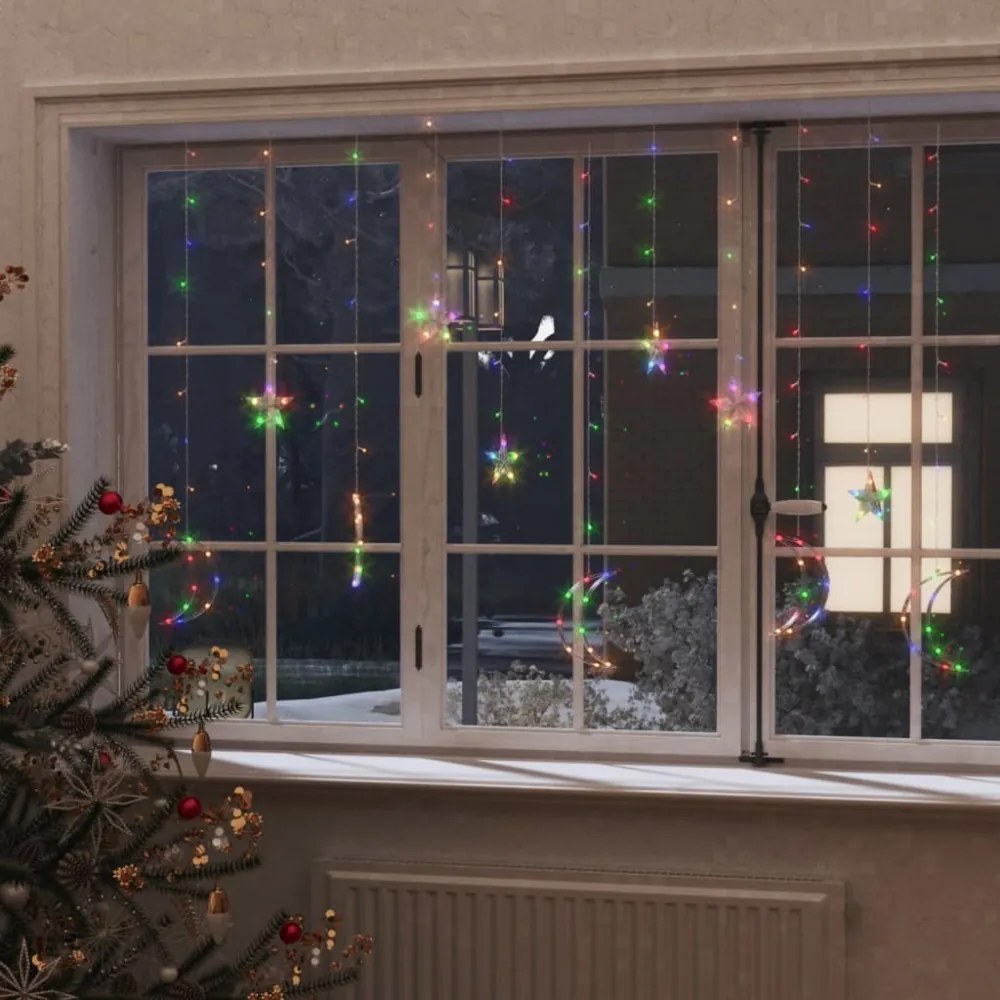 csillag és hold fényfüzér 138 színes LED-del és távirányítóval
