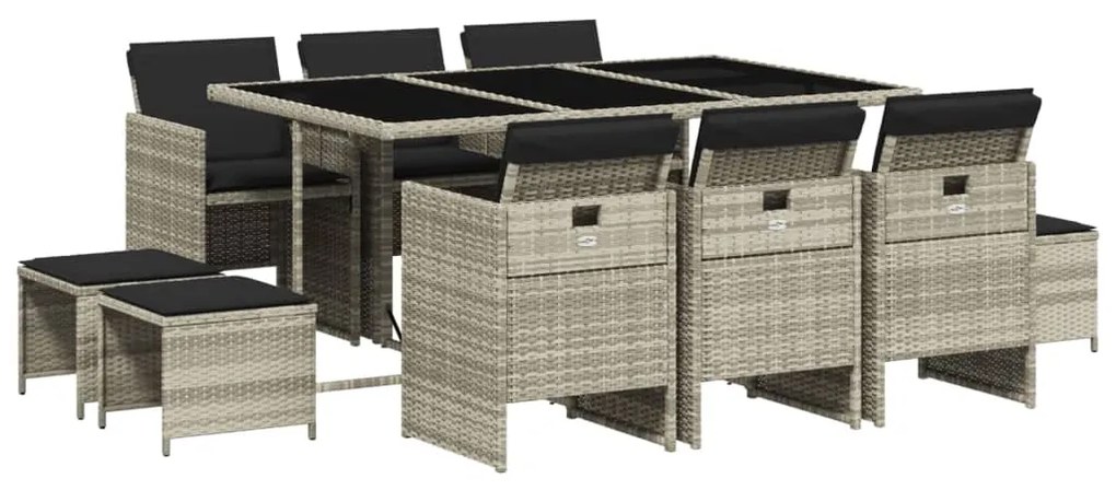 vidaXL 11 részes világosszürke polyrattan kerti ülőgarnitúra párnákkal