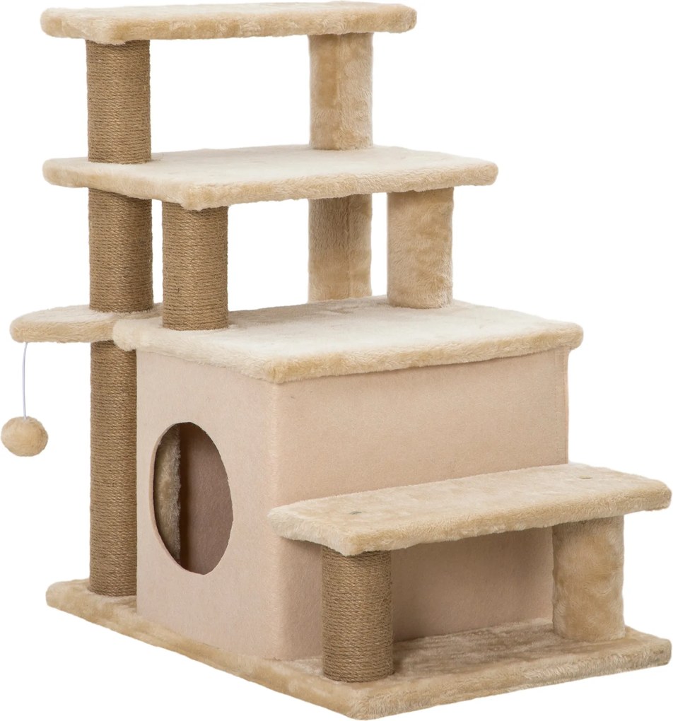 PawHut Kutya Lépcső 3/4 Fokú 66 cm Magas Háziállat Lépcső Alvó Búvóhely, Rámpa, Játék Készlet, Macska Lépcső Közepes Méretű Macskáknak és Kutyáknak, B