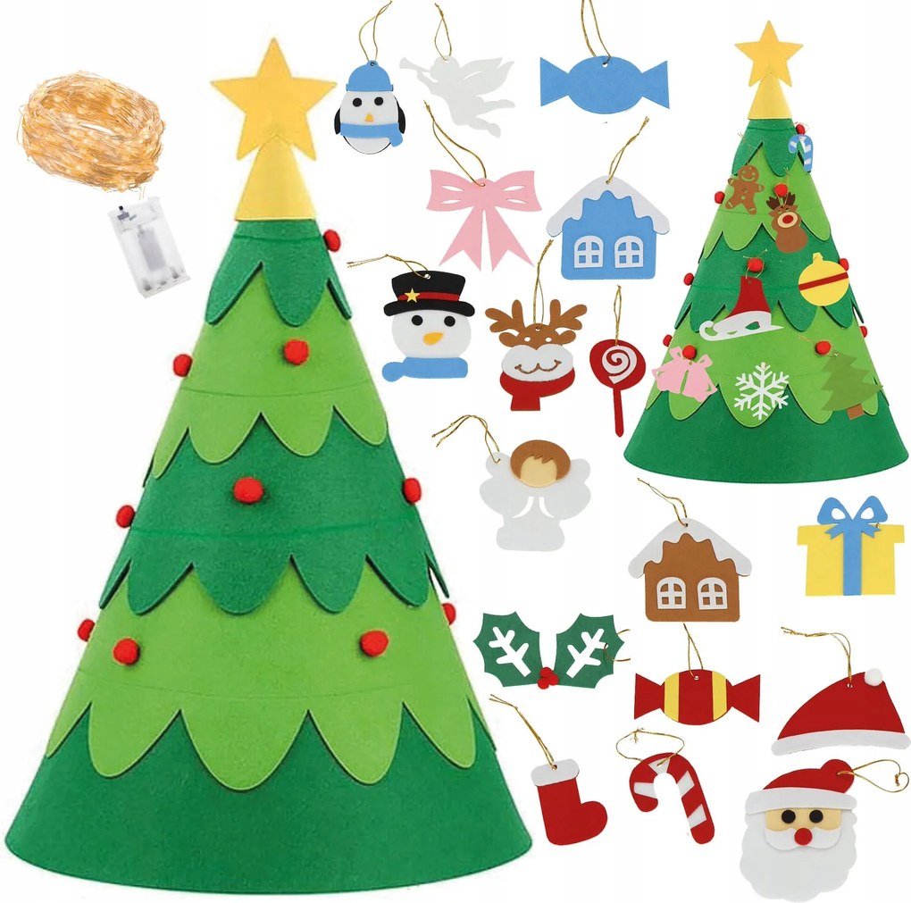 Karácsonyfa Filc Játék Gyerekeknek Diy Dekoráció 75cm Dekoráció Led 29in1