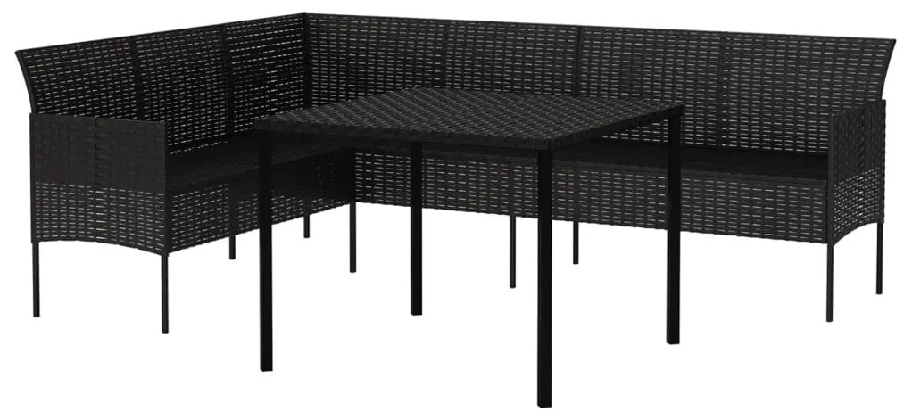 2 részes fekete polyrattan kerti étkezőgarnitúra párnával