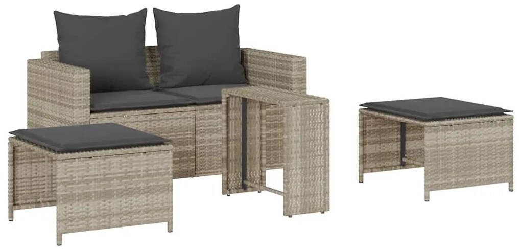5 részes polyrattan kerti kanapé garnitúra párnákkal stackable