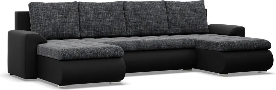 Tokio U alakú sarokkanapé, 3 ágyneműtartóval, fonott + műbőr, univerzális oldal, szürke - fekete