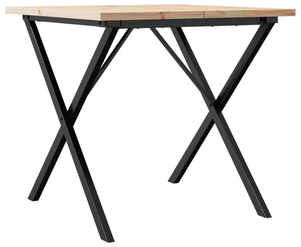 Tömör fenyőfa és acél étkezőasztal X-vázzal 90x90x75,5 cm