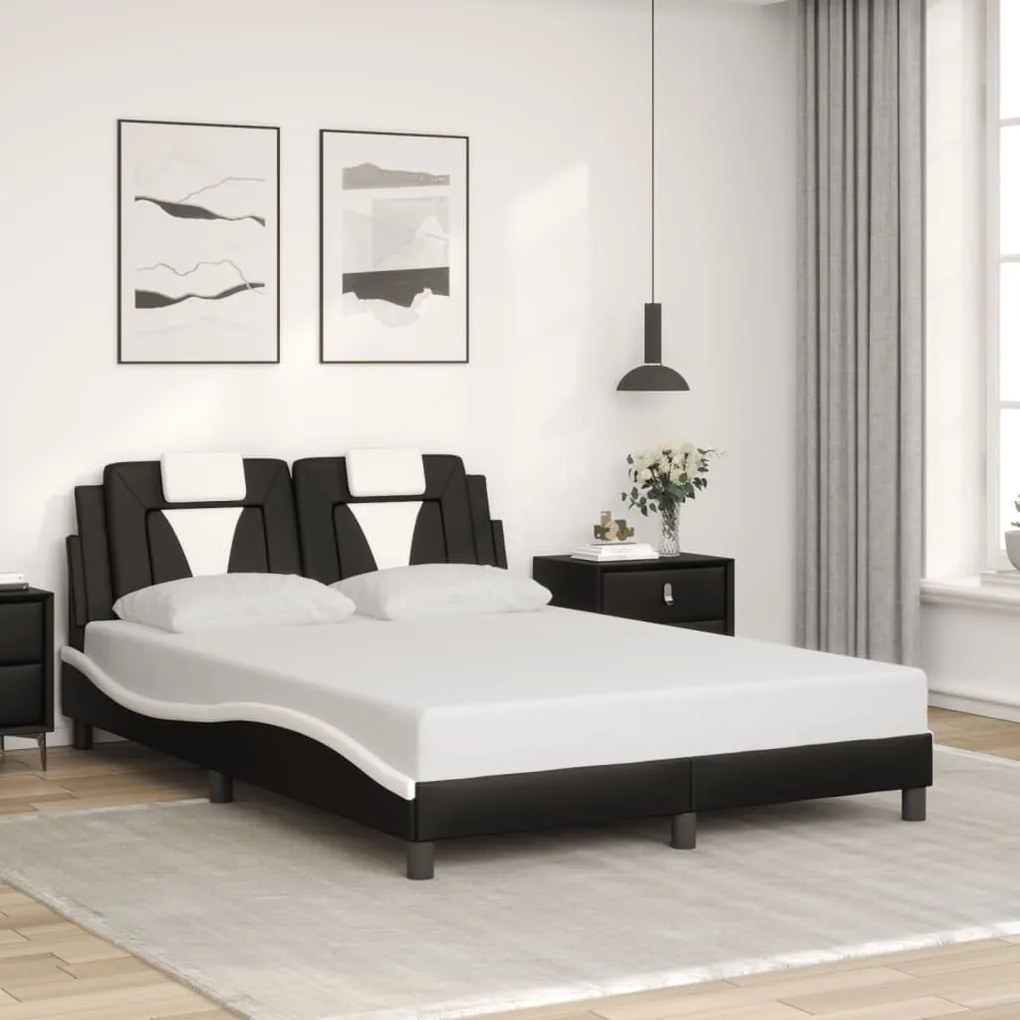 fekete és fehér műbőr ágykeret LED-világítással 140 x 200 cm