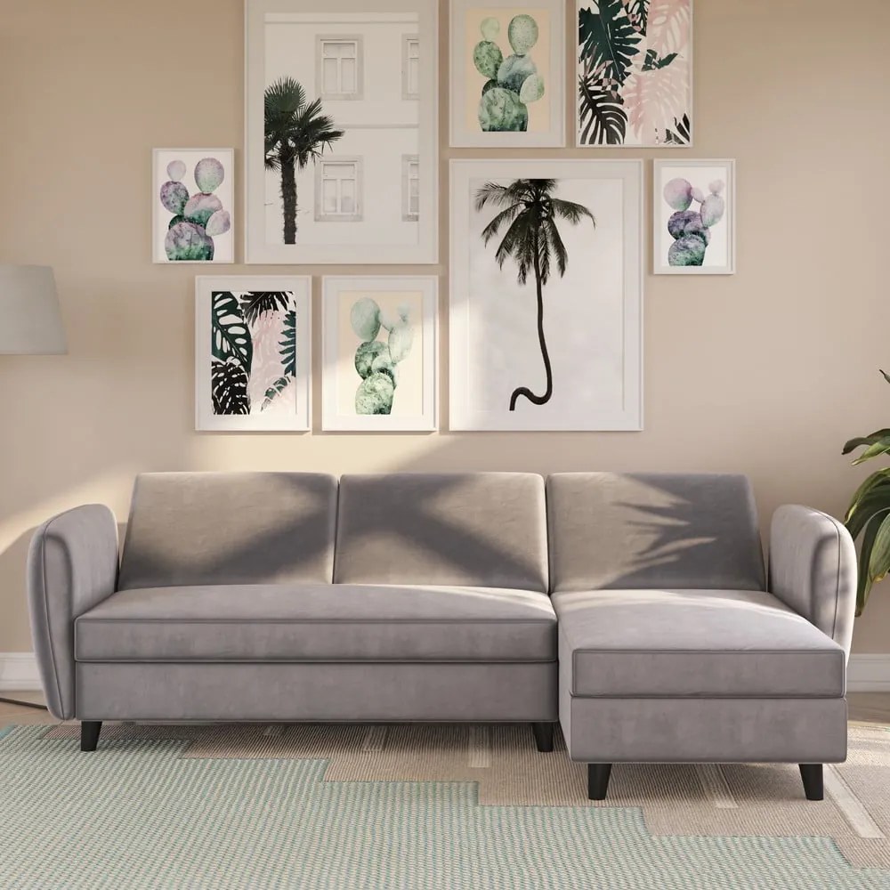 Szürke bársony kinyitható sarokkanapé Perry – Støraa