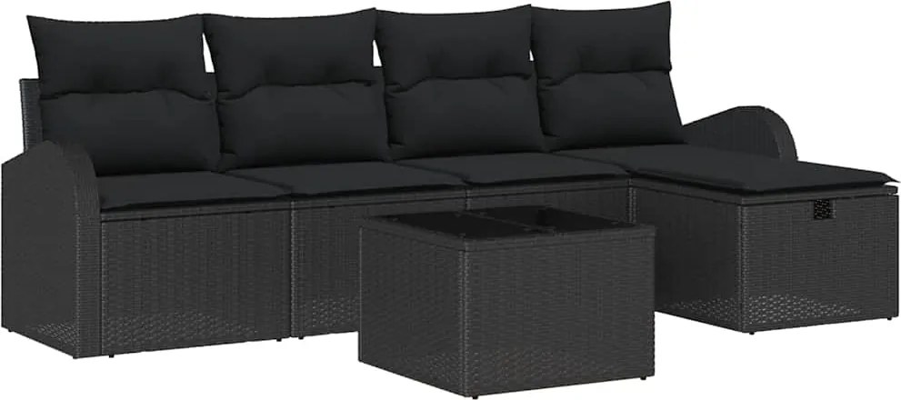 vidaXL Kerti Kanapé Szett párnával tárolóval 6 pcs Fekete Poli rattan
