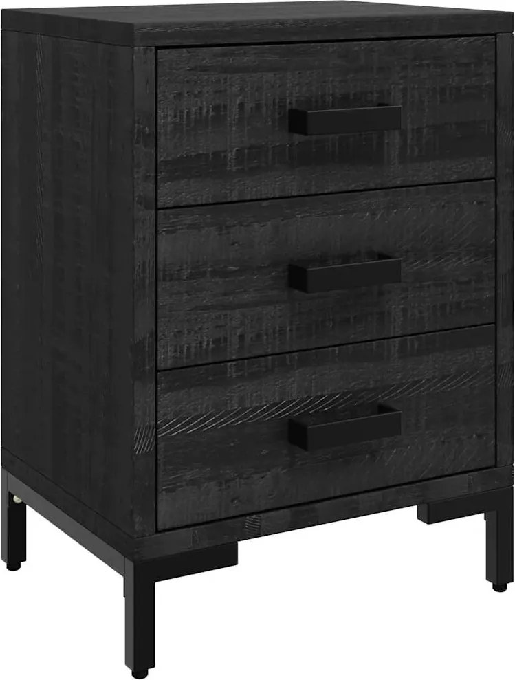 vidaXL fekete tömör újrahasznosított fenyőfa éjjeliszekrény 40x30x55cm