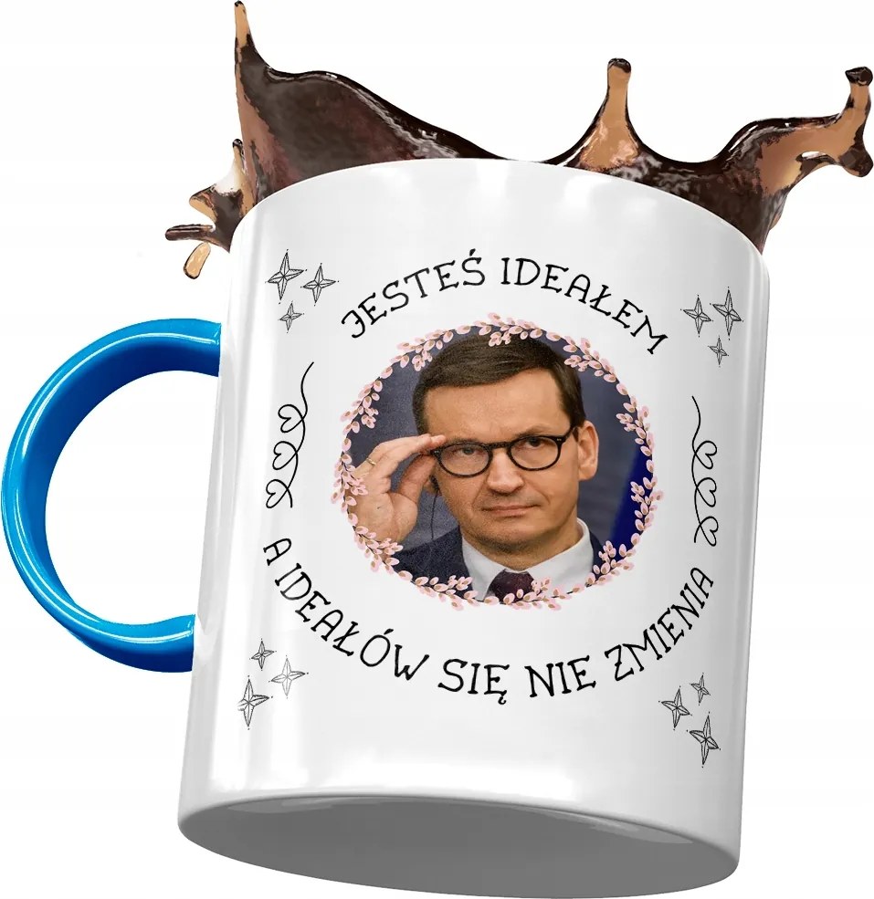 Kék bögre Mateusz Morawiecki Premier Ajándék Nyomtatott Fotóval