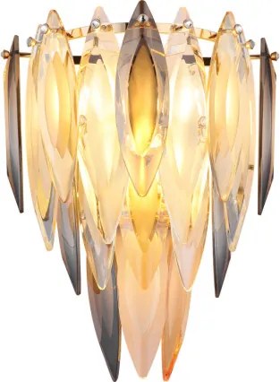 Globo 64136W Fali lámpa, arany színű fém, füstszínű, pezsgőszínű és átlátszó K9 kristályokkal, SzxM: 270x340 mm, Mélység: 160 mm, 3xE14 40W 230V izzók nélkül