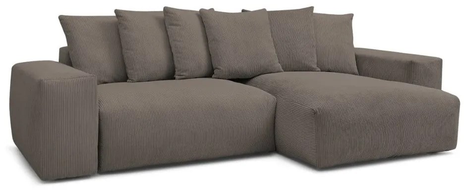 Szürkésbarna kordbársony kinyitható-tárolóhelyes sarokkanapé Voltaire – Bobochic Paris