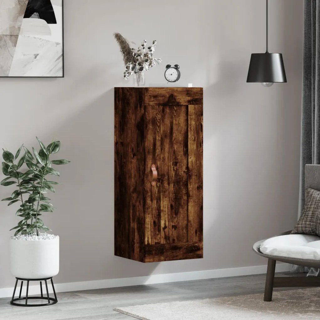 füstös tölgy színű szerelt fa fali szekrény 34,5 x 34 x 90 cm
