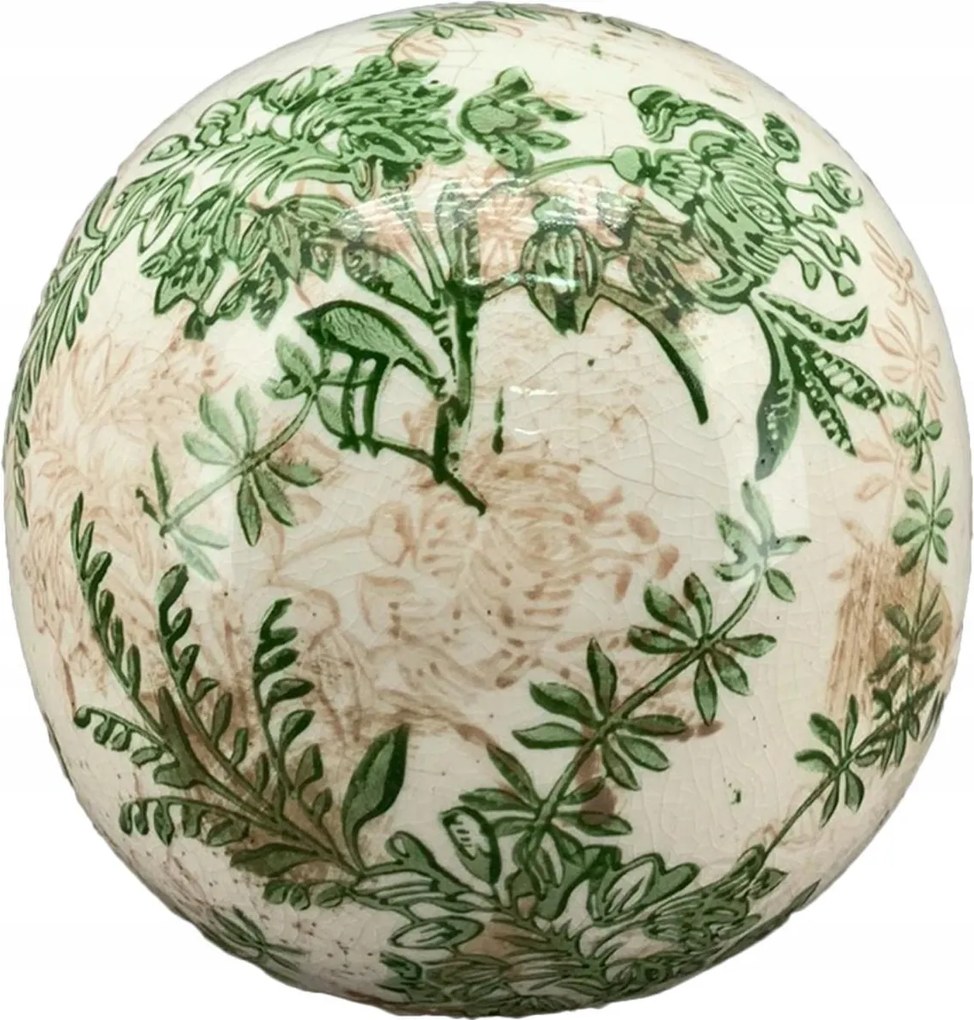 Kerti Dekoráció, Öregített Kerámia Gömb, Növényi Motívum Dekoráció 11,5
