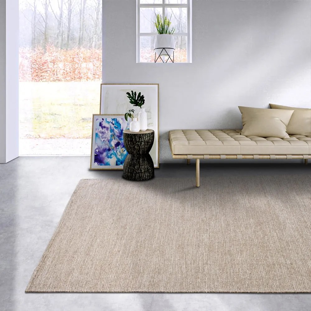 Bézs kézi szövésű gyapjúkeverék szőnyeg 60x90 cm Pradesh Linen White – Elle Decoration