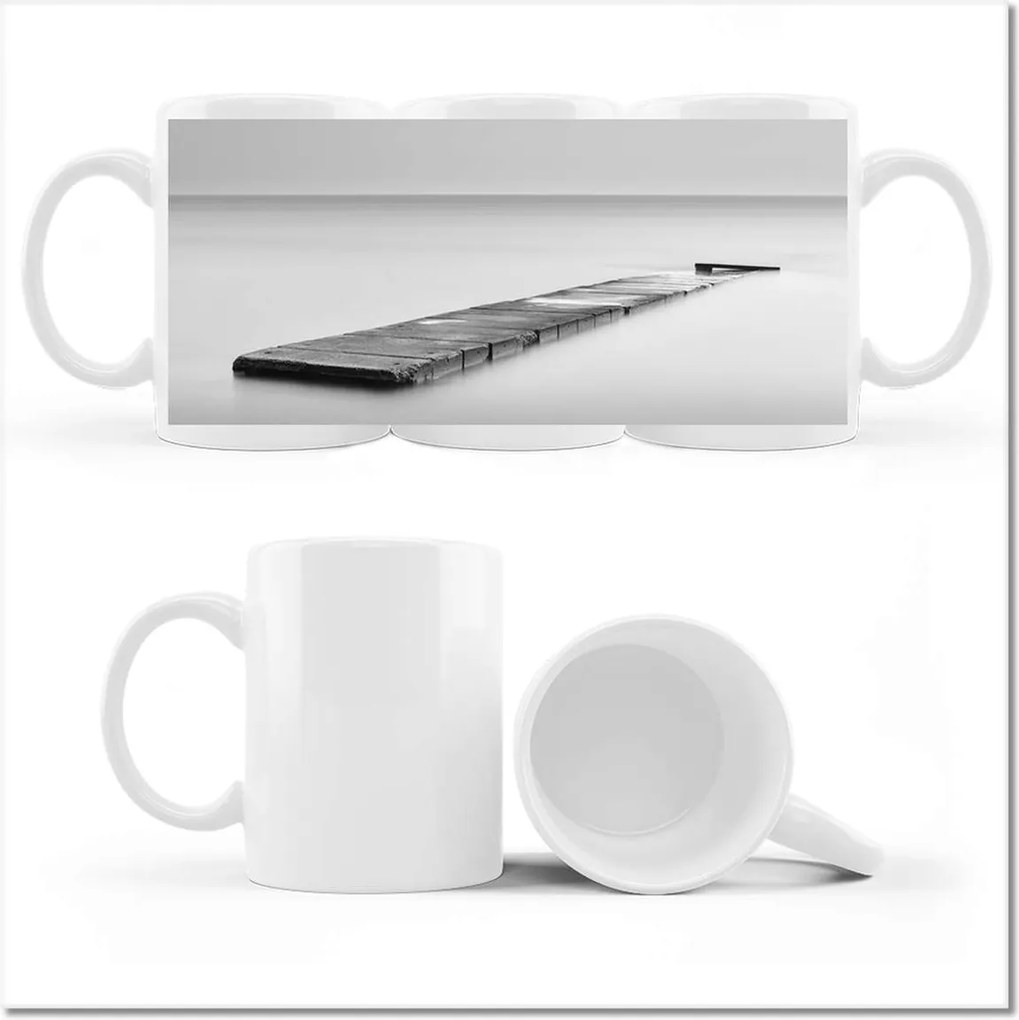 Nyomott mintás bögre Híd Tenger Fekete-fehér