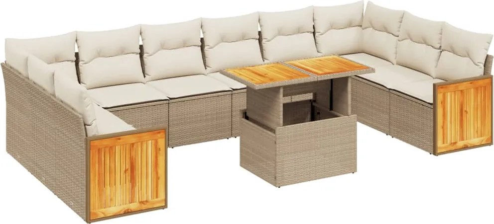 vidaXL 11 részes bézs polyrattan kerti ülőgarnitúra párnákkal
