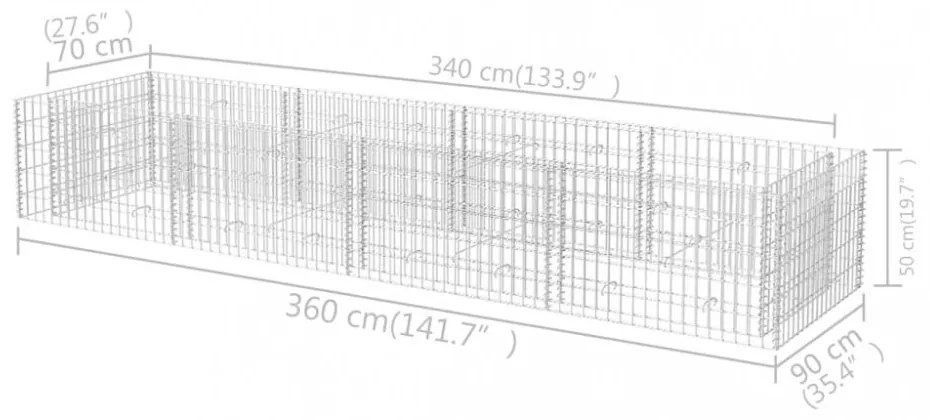 acél gabion magaságyás 360 x 90 x 50 cm