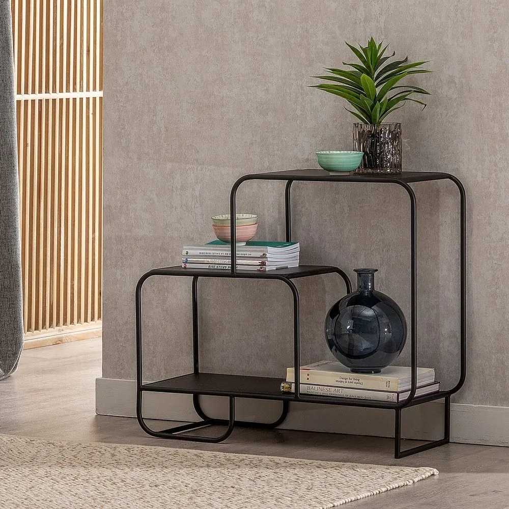 Fekete fém polcos állvány 72x68 cm Sleco – Ixia