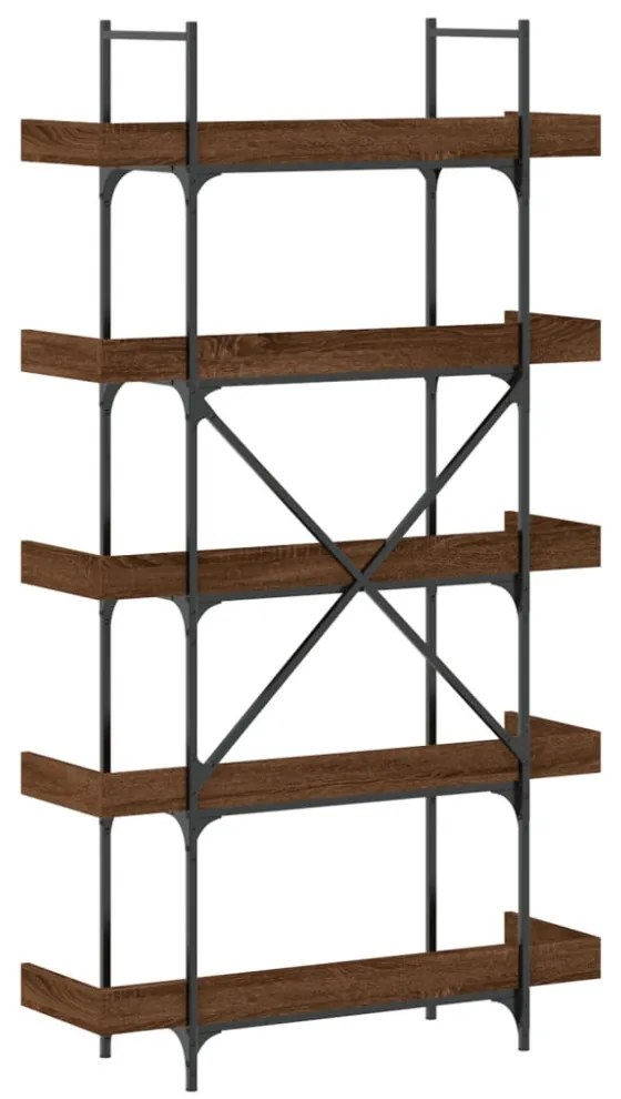 5-szintes barna tölgy szerelt fa könyvespolc 100x33x180,5 cm