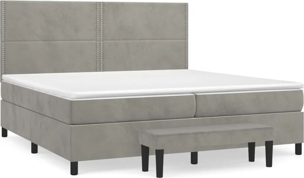 vidaXL világosszürke bársony rugós ágy matraccal 200x200 cm