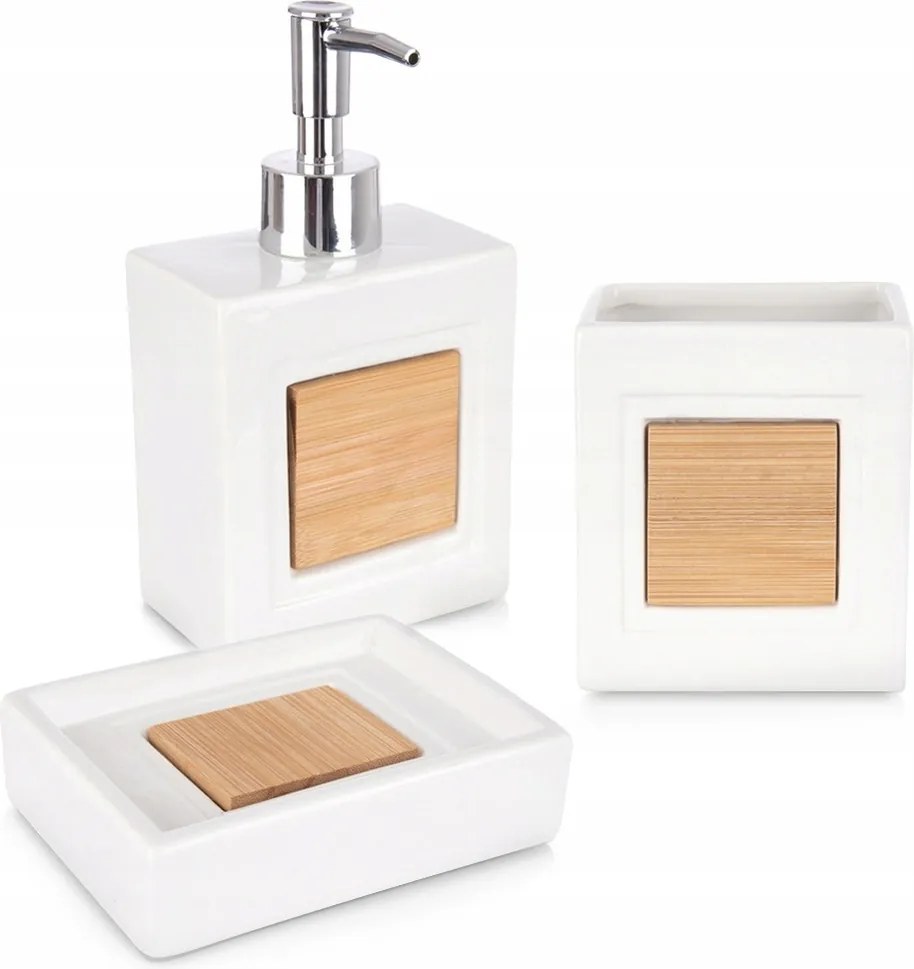 Fürdőszoba szett Szappan adagoló gél bögre szappantartó fehér bambusz