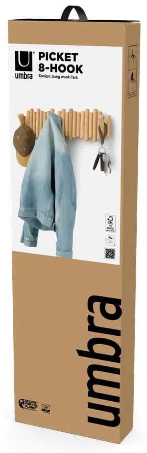 Natúr színű borovi fenyő fali fogas 61 cm Picket – Umbra