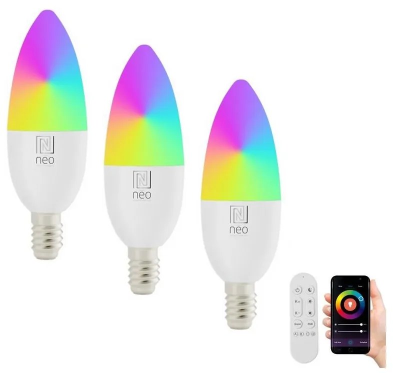Immax NEO 07716CDO -KÉSZLET 3xLED RGB Dimmelhető izzó E14/6W/230V Wi-Fi Tuya + távirányító 07716CDO