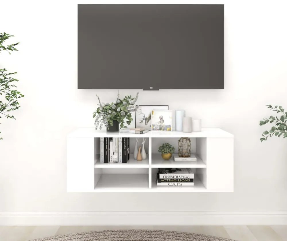 fehér szerelt fa falra szerelhető TV-szekrény 102 x 35 x 35 cm
