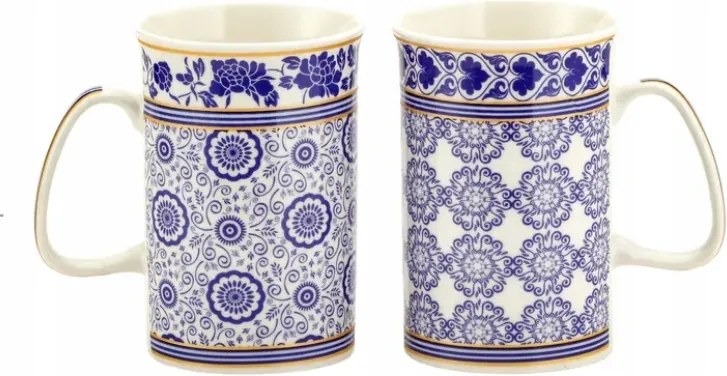 Bögre szett Kpl 2 db-os kétrészes porcelán bögre fehér sötétkék arany