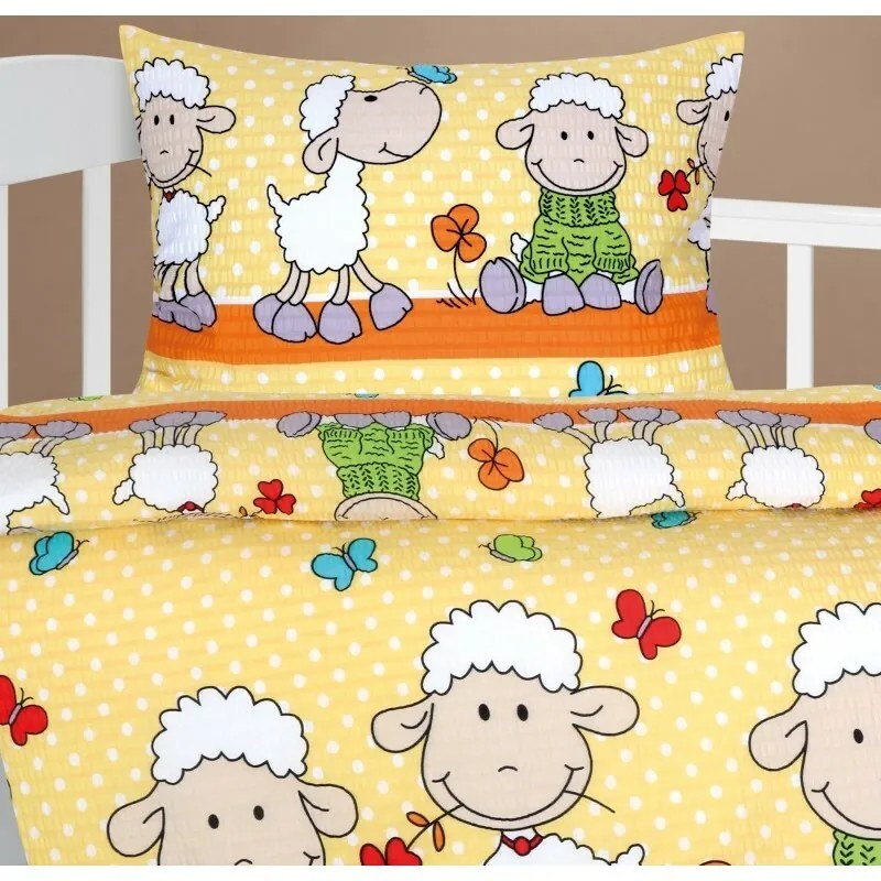Bellatex Baby krepp ágynemű Agata Sheep sárga 90 x 135 cm, 45 x 60 cm,